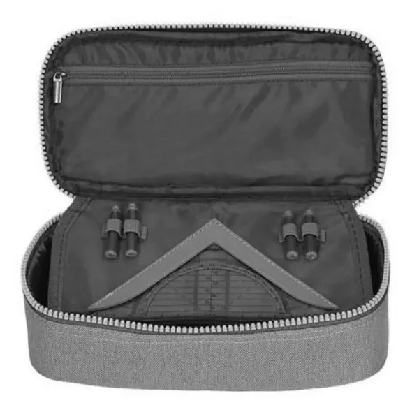 Spirit:My Bag penar oval gri deschis cu fermoar roz 23x10cm imaginea 3