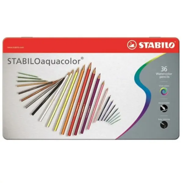 Stabilo: Aquacolor set creioane colorate cutie metal 36bc imaginea 1