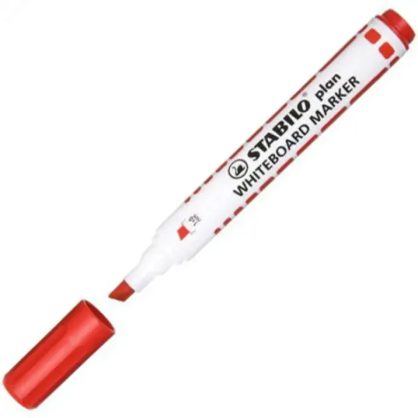 Stabilo: Plan WhiteBoard marker vârf tăiat culoarea roșie imaginea 2