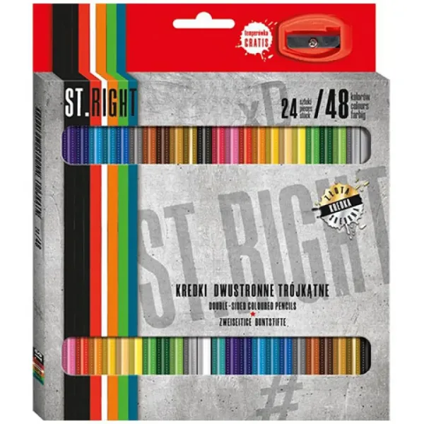 St.Right creioane colorate două capete 24 bucăți cu ascuțitoare imaginea 1