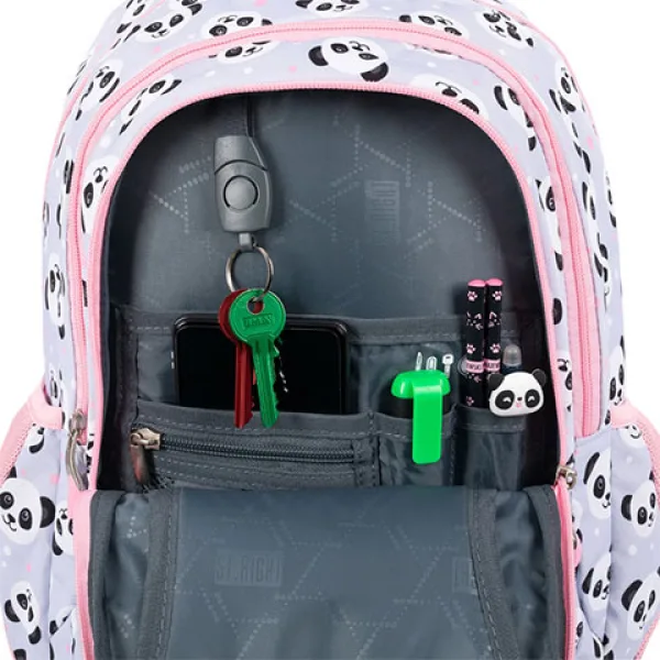 St.Right Grey Panda imprimeu panda roz-gri trei compartimente rucsac, ghiozdan 39x27x17cm imaginea 4