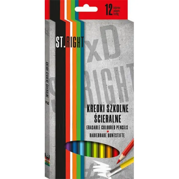 St.Right Set de 12 creioane colorate cu radieră în formă de hexagon imaginea 1
