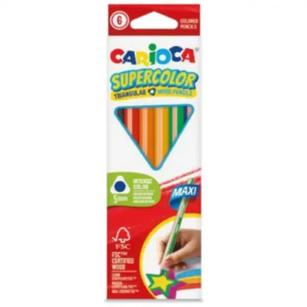 SuperColor triunghiular 6 bucăți maxi set creioane colorate - Carioca imaginea 1