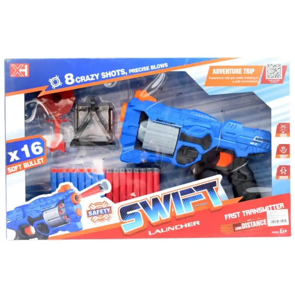 Swift Launcher: Pistol cu burete manual cu magazie rotativă si cartuse si tinta de 32 cm imaginea 8