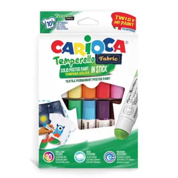 Textil tempera colorată stick 10 bucăți - Carioca imaginea 1