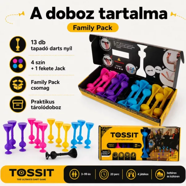 Tossit Family Pack – Roz, Violet, Albastru, Galben darts cu ventuză joc de societate imaginea 2