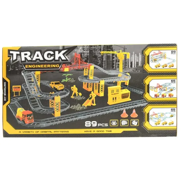 Track Engineering set de pistă de curse cu mașini de construcții și set de muncitori din 89 de piese imaginea 2