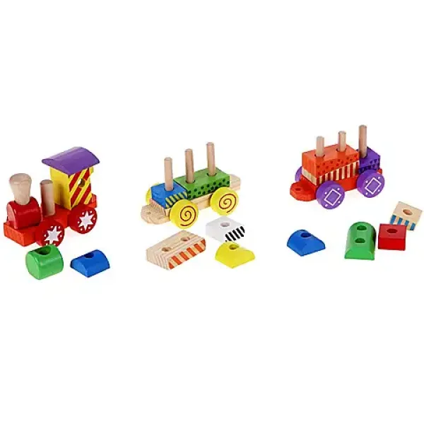 Tren de lemn colorat cu elemente de construcție imaginea 2