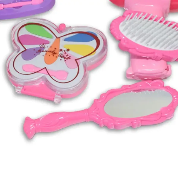Vouge Girl - Set de frumusețe roz din 9 piese cu palete de machiaj, uscător de păr și accesorii imaginea 3