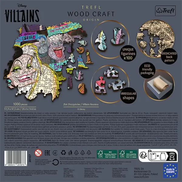 Wood Craft: Răucătorii Disney 1000 bucăți puzzle - Trefl imaginea 3