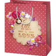 "All I need is Love" pungă cadou dimensiune mijlocie de 18x23x10cm