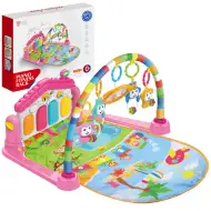 Animale vesele pe covor de joacă roz cu pian pentru bebeluși 64x78cm
