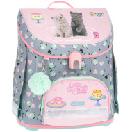 Ars Una: Cute Animals Tea Party, ghiozdan școlar cu pisici, ergonomic, cu închidere magnetică, rucsac 33x41x24cm