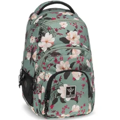 Ars Una: Ghiozdan școlar verde cu flori AU-2 32x46x22cm