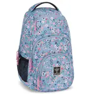 Ars Una: Rucsac școlar Peald Blossom Blue cu flori AU-2, 32x46x22cm