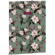 Ars Una: dosar cu elastic, verde cu flori, format A4