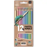 Ars Una: set de 12 creioane colorate triunghiulare în culori pastel cu ascuțitoare