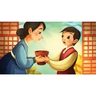 Băiețelul și ghiveciul gol de flori diapozitiv (Colecția de diapozitive din tezaurul poveștilor populare)