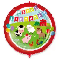 Balon folie de ziua de naștere – cu inscripția „Happy Birthday”, model cu animale de fermă, 46 cm