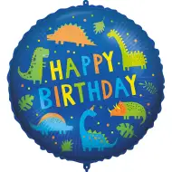 Balon folie de ziua de naștere – cu inscripția „Happy Birthday”, model cu dinozaur, 46 cm