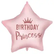 Balon folie de ziua de naștere – inscripție „Birthday Princess”, formă de stea, roz, 46 cm
