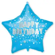 Balon folie pentru ziua de naștere - Albastru cu stele și inscripția „Happy Birthday” 46cm