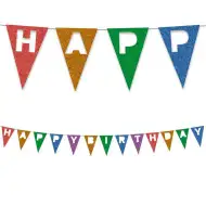 Banner colorat reutilizabil cu inscripția "Happy Birthday", 200 cm