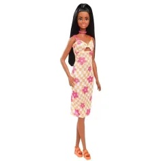 Barbie: Fashionista păpușă stilată în rochie cu carouri și flori - Mattel imaginea 2