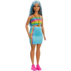 Barbie: Păpușă Fashionista în rochie cu dungi colorate - Mattel imaginea 2