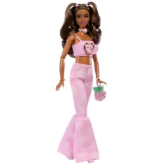Barbie: Păpușă prietenă la modă în ținută cu model de trandafiri - Mattel imaginea 2
