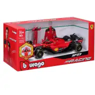 Bburago: Mașină de curse Ferrari SF23 F1, model auto din metal cu pilot, scară 1/24 (Charles Leclerc #16)