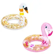 Bestway: Colac de înot cu sclipici, model lebădă sau flamingo, 61 cm, 1 buc.