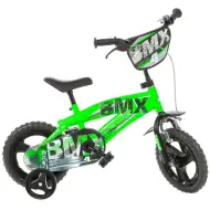 Bicicletă BMX de 12” pentru copii cu roți ajutătoare, în culorile verde-negru – bicicletă Dino Bikes