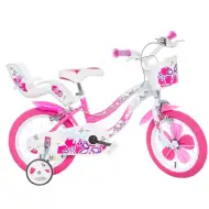 Bicicletă pentru copii Flappy 16” cu coș și scaun pentru păpuși, culoare roz-alb – bicicletă Dino Bikes