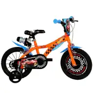 Bicicletă pentru copii Hot Wheels 14” cu suport pentru sticlă și roți ajutătoare, culoare portocaliu-negru – bicicletă Dino Bikes