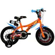 Bicicletă pentru copii Hot Wheels 16” cu suport pentru sticlă și roți ajutătoare, în culorile portocaliu-negru – bicicletă Dino Bikes