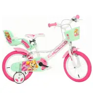Bicicletă pentru copii Paw Patrol Skye 14” cu coș și scaun pentru păpuși, culoare roz-mentă – bicicletă Dino Bikes