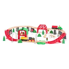 Cale ferată agricolă din lemn cu tren și alte accesorii, set de 60 de piese - Woodyland imaginea 2
