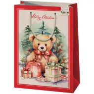 Cardex: Green Grass sacoșă cadou exclusivă de Crăciun cu ursuleț, mărime mare, 27x14x33cm