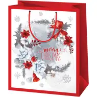 Cardex: Saco de cadou de dimensiune medie cu model de clopoței roșu-alb 17x10x23cm