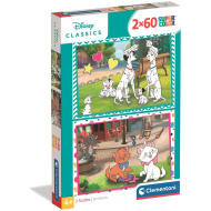 Disney Clasici: 101 dalmațieni și Pisicile aristocrate, puzzle Supercolor 2x60 piese - Clementoni