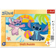 Disney Stitch — Aventură pe plajă, puzzle cu ramă de 15 piese - Trefl