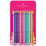 Faber-Castell: Set de 12 creioane colorate Sparkle în cutie metalică decorativă
