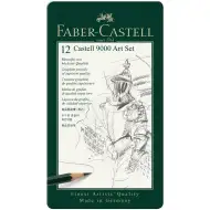 Faber-Castell: Set de 12 creioane grafit Castell 9000 în cutie metalică
