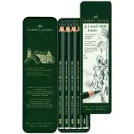 Faber-Castell: Set de 5 creioane grafit Jumbo 9000 în cutie metalică