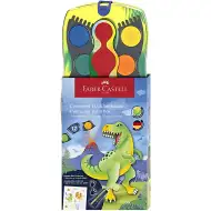 Faber-Castell: Set de acuarele Connector de 12 culori cu palete care se pot uni, cu model de dinozauri