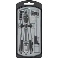 Faber-Castell: Set de compas cu reglare rapidă – 4 piese, culoare argintie, cu braț prelungitor