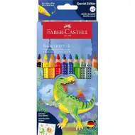Faber-Castell: Set de creioane colorate Jumbo GRIP cu dinozauri, pachet de 8+2 bucăți