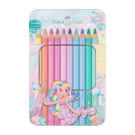 Faber-Castell: Sparkle Jumbo set de 10 creioane colorate pastel, triunghiulare, în cutie metalică