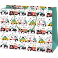 Geantă de cadou de dimensiune medie cu model de ambulanță, poliție și pompieri 23x10x17,8cm